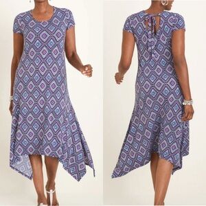 Chico's Diamond Asymmetrical Midi Dress Shark Bite Hem Slinky Hippie Boho Y2K 6